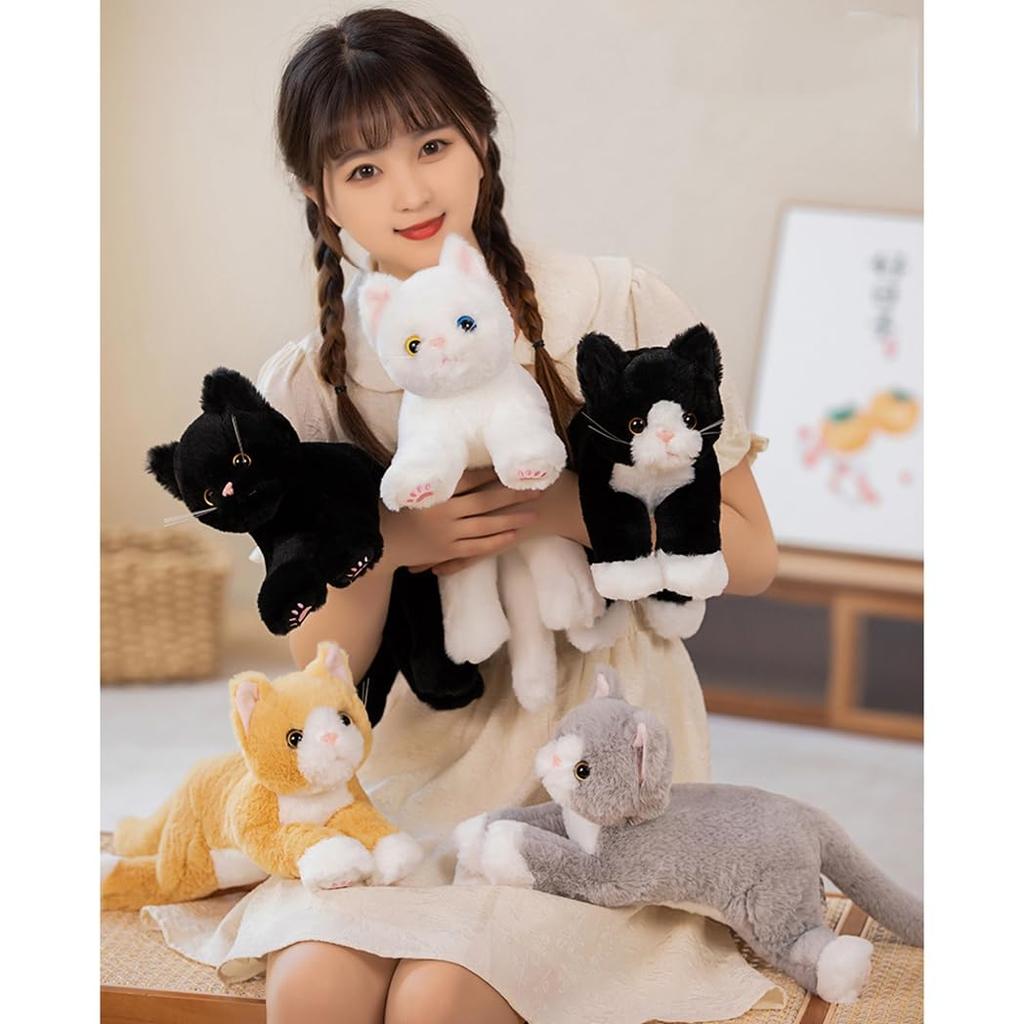 Flauschiges Plüschkatzen-Tier-Spielzeug, Perfekt als Erstes Spielzeug, Geschenk, Babyparty-Geschenk, Babyparty-Geschenk, Süßes Kissen, Kuschelkissen, Realistisch Schwarz, 50cm,