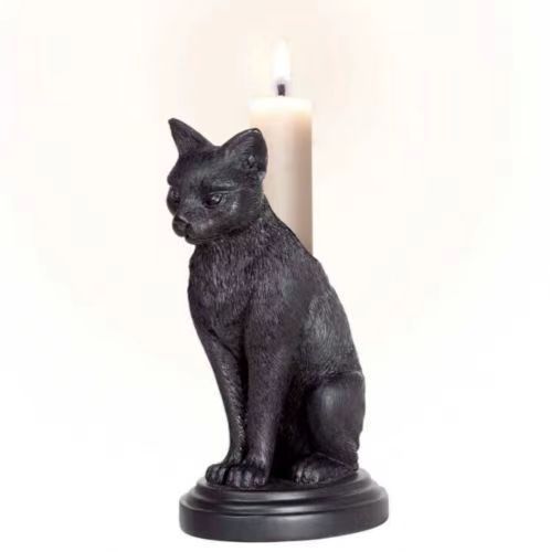 New Halloween Home Decor Gothic Candlestick Black Cat Home Decoration Resin Ornament Desk Crafts Home Decoration Accessories