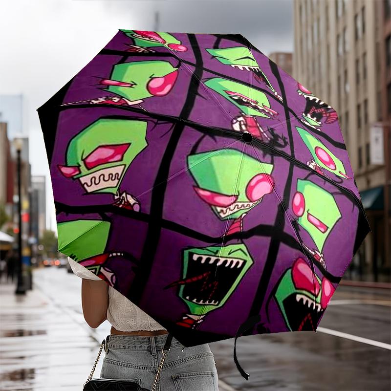 Alien-Invasion-Muster Regenschirm 8-Speichen für Reisen, Camping, Alltagsgebrauch Leichter tragbarer Regenschirm, Unverzichtbar für jede Familie Feiertage Geburtstagsgeschenk