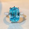 Jiu Mei S925 Sterling Silver Aquamarine Ring with 10 Carat High Carbon Diamond Zircon for Women.