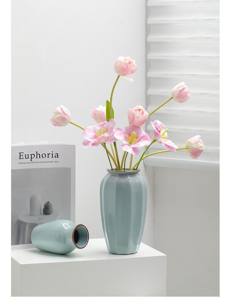 Chinese Zen Ru Kiln Ceramic Vase for Home Decor: Ideal for Living Room or Entryway Flower Arrangements and Green Plants