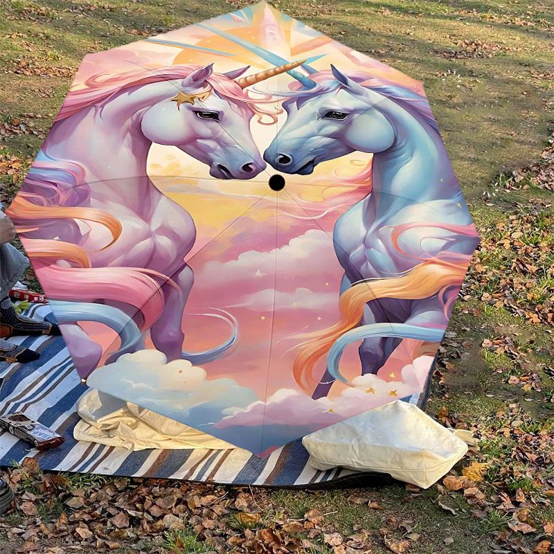 1PC Unicorns Fantasy Automatic Open/Close Umbrella Compact Folding Umbrella with 8-Rib Shaft lightweight esign, Highquality Fabric1188A