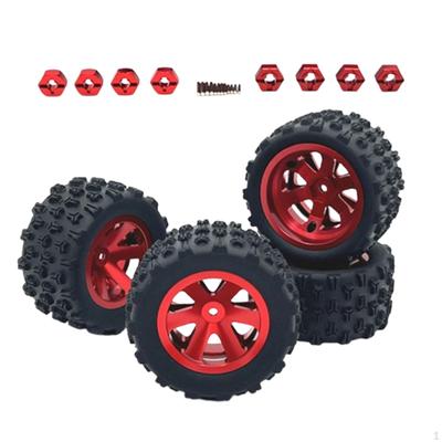 4 Pieces RC Car Wheels and Tires, Crawler Rubber Tyres with 8 Hex Wheel Hubs for 1/12