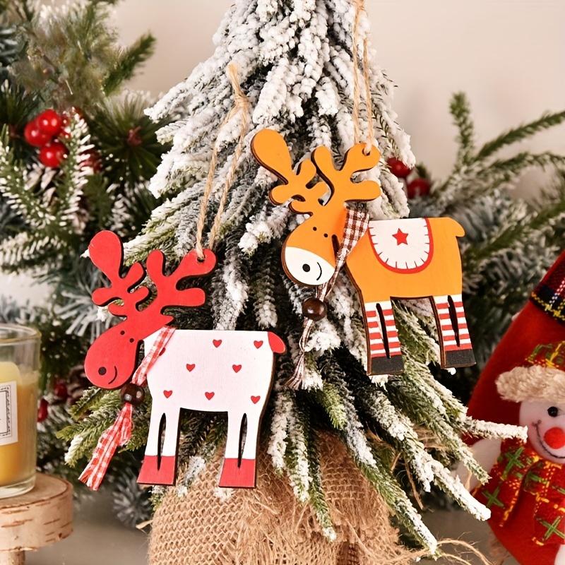 6pcs Wooden Reindeer Ornaments for Christmas Tree Festive Holiday Decorations, No Power Needed