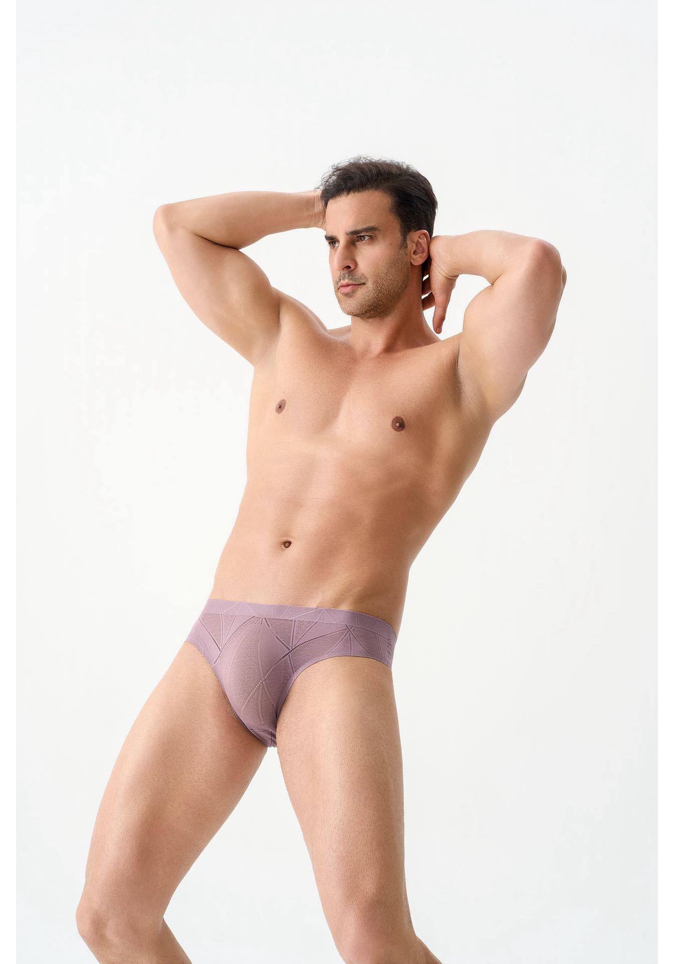 Antibacterial Camellia Scented Geometric Jacquard Lace Men s Moisturizing Ice Silk Open-Crotch Briefs XL