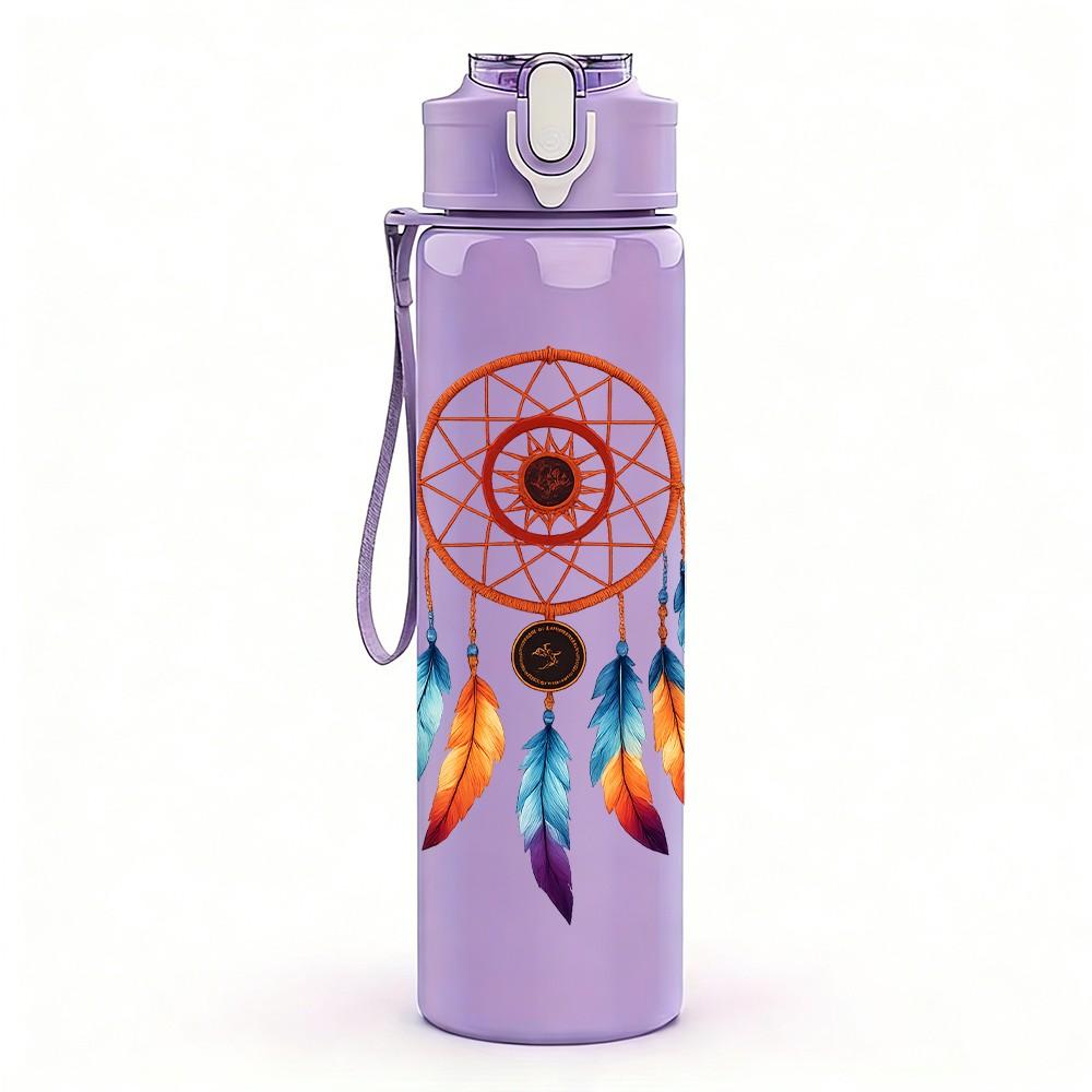 1PC Bohemian Dreamcatcher 750ml Color Plastic Sports Water Bottle Leakproof Flip Straw Lid Suitable for Sports Office Home Use