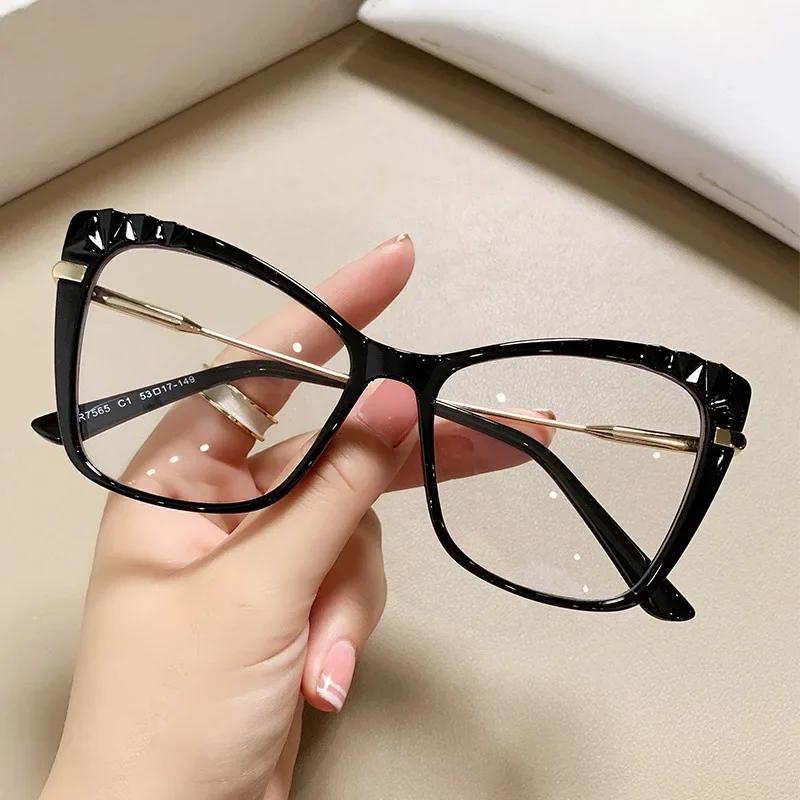 Women Anti Blue Light Glasses Fashion Cat Eye Crystal Cut Optical Eyeglasses Computer Eyewear Myopia Glasses Frame