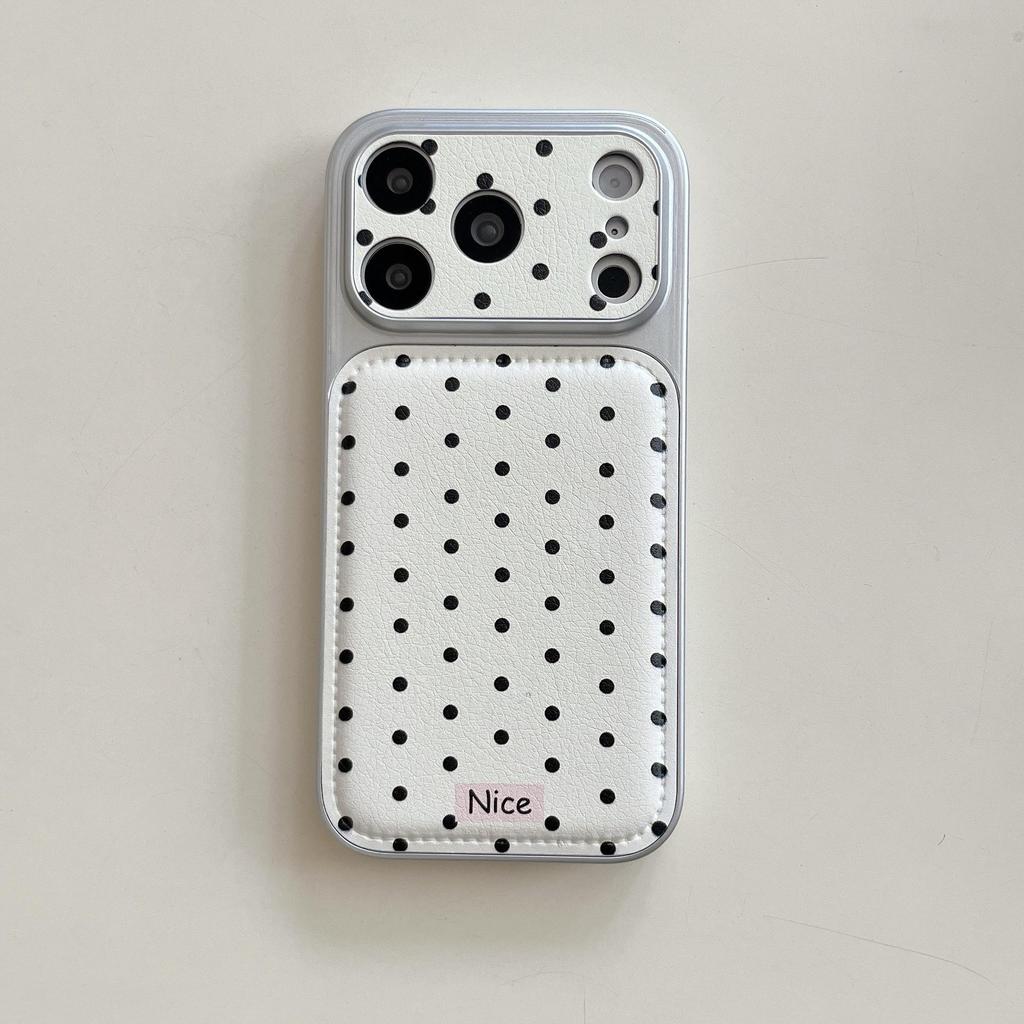 Korean Style Polka Dot Airbag Leather Phone Case for Apple 16/17Promax IP15, Large Hole Design, 14 New Style