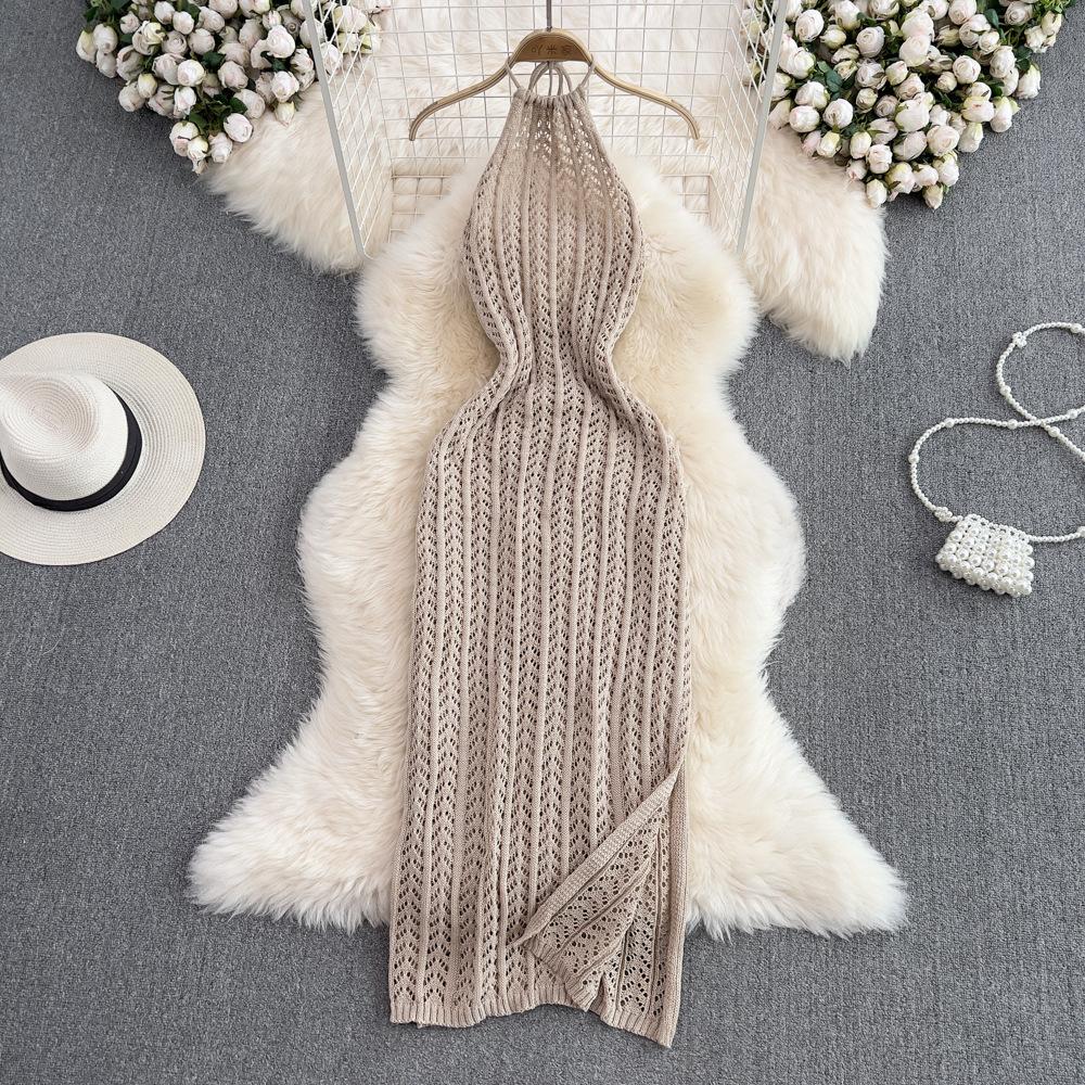 

YYFS Женская мода лето весна однотонный принт без рукавов свисающий вырез высокая талия повседневные платья One Size верблюд