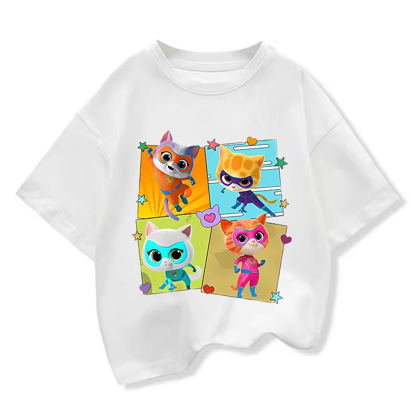 2026 SuperKitties Summer T-shirt Boy Cartoon Pride Tshirt Short Tops Y2k Print Anime Tees Kids Clothes Girls