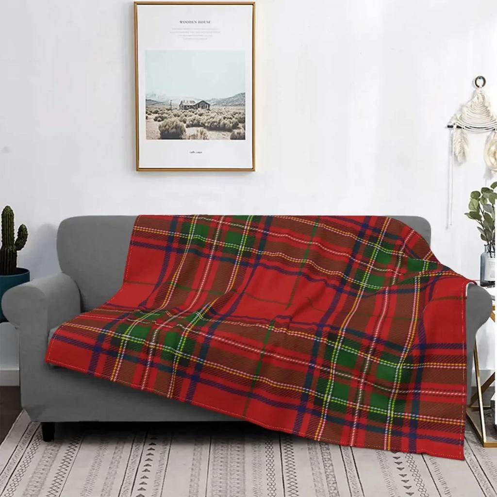 Manta de Tartán Rojo Clan Stewart, Manta de Franela Ultra Suave a Cuadros Ligera Decoración del Hogar Manta de Forro Polar para Hombres Mujeres Niños