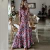 Elegant Vacation Swing Style 2025 New Summer Women V Neck Printed Long Dress