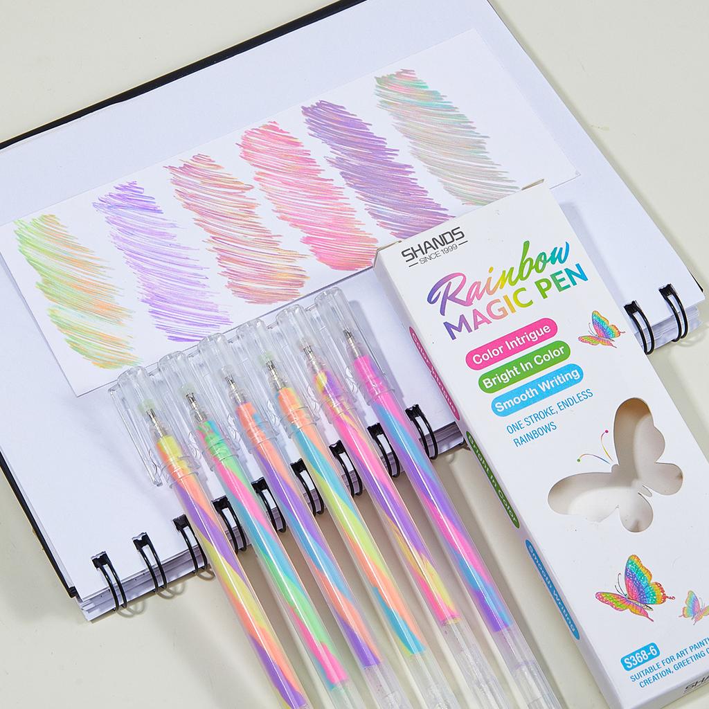 Gradient Rainbow Spiral Neutral Pen, One-Stroke Three-Color Greeting Card DIY Colored Pencil, Shimmer Outline Gel Pen