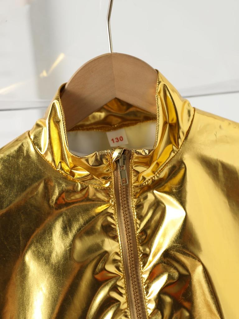 Jungen Glänzende Metallische Bühnenjacke, Kinderpartykostüm, Modenschau Oberbekleidung für Jungen 130-170