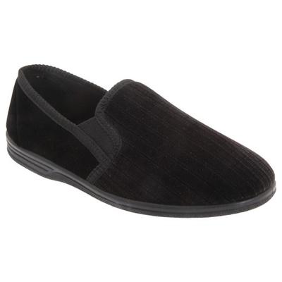 Mens Richard Striped Twin Gusset Velor Slippers