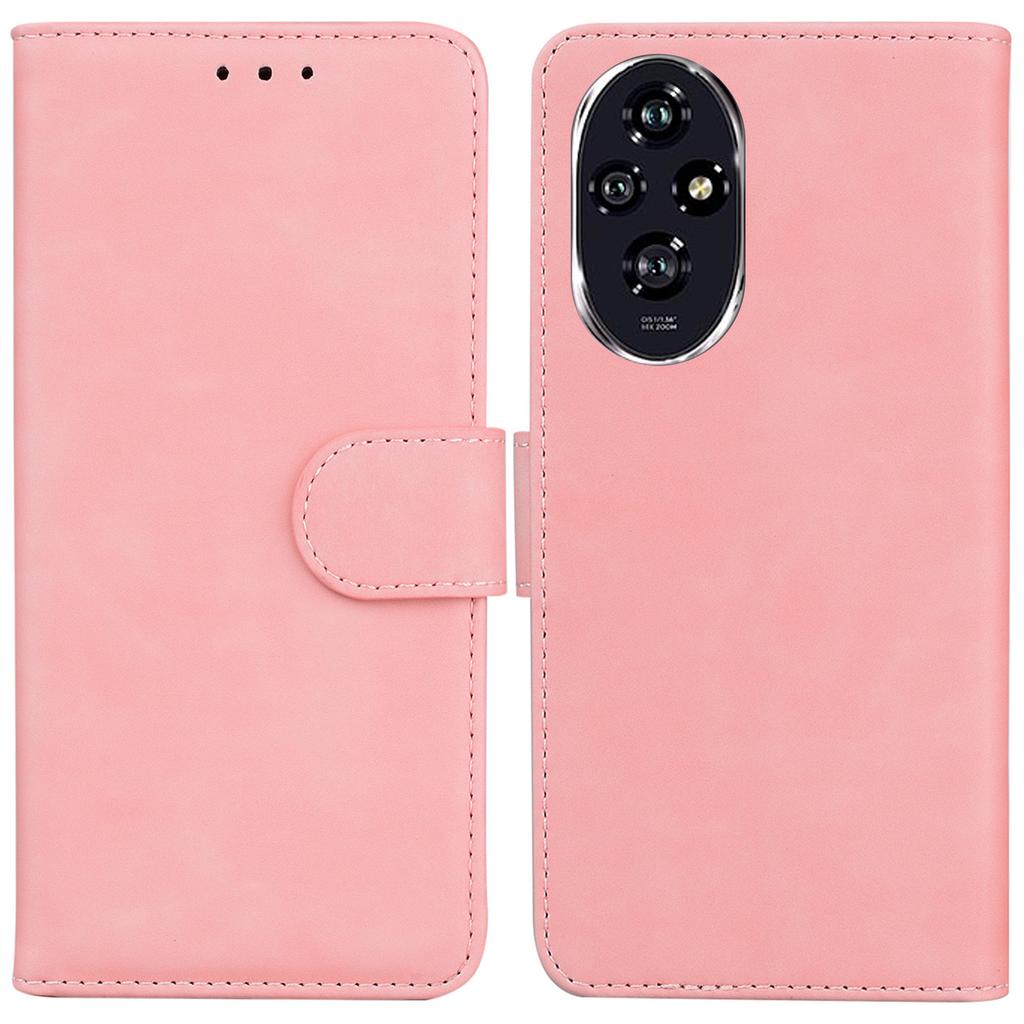 For Honor 200 5G Protective Case Solid Color Leather Mobile Phone Cover with Stand