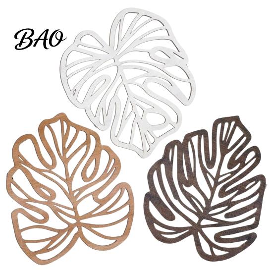 Minimalist Tropical Home Decor 3Pcs Hollow Monstera Leaf Wall Decoration, Wooden Art Hanging Plaque, Decorative Boho Living Room Accents Sculpture