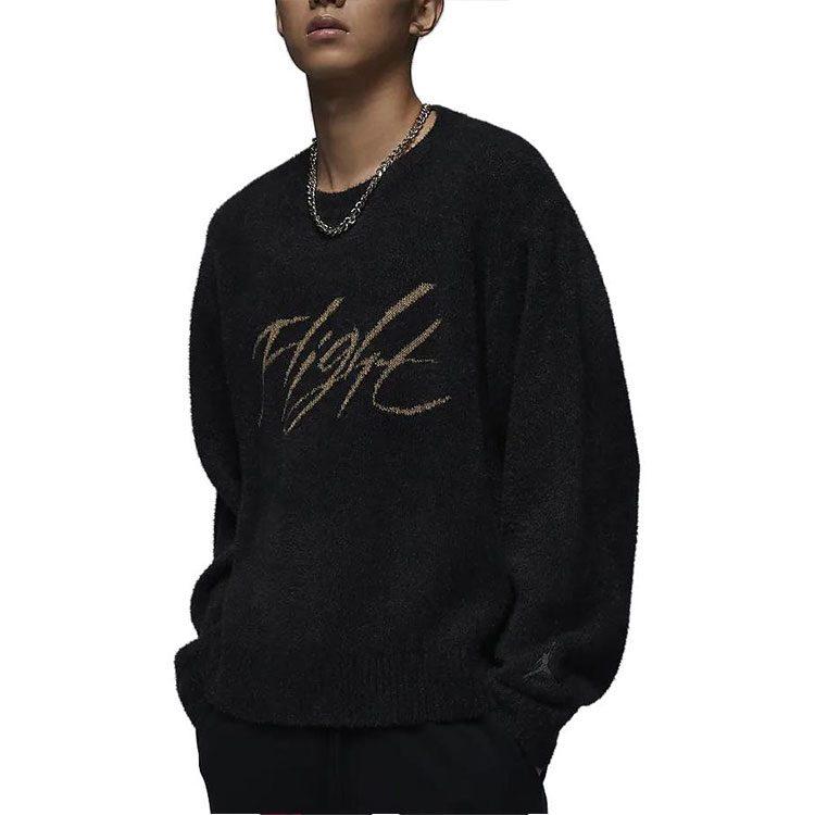 Jordan Flight Heritage Letter Crew Neck Loose Fit Fleece Lined Sweater Men's Black FD7390-045