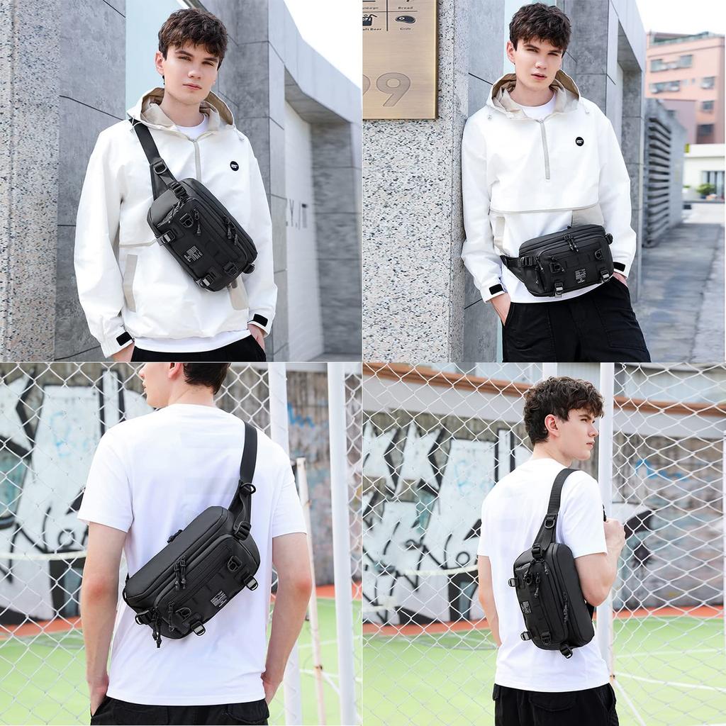 IDEASHOW Waist Body Waterproof Multifunctional Hip Sports Large Fits Perfect for and 12 Pockets Men's 3-Pocket Bag, 2-Way Bag, One-Shoulder Bag, Bag,
