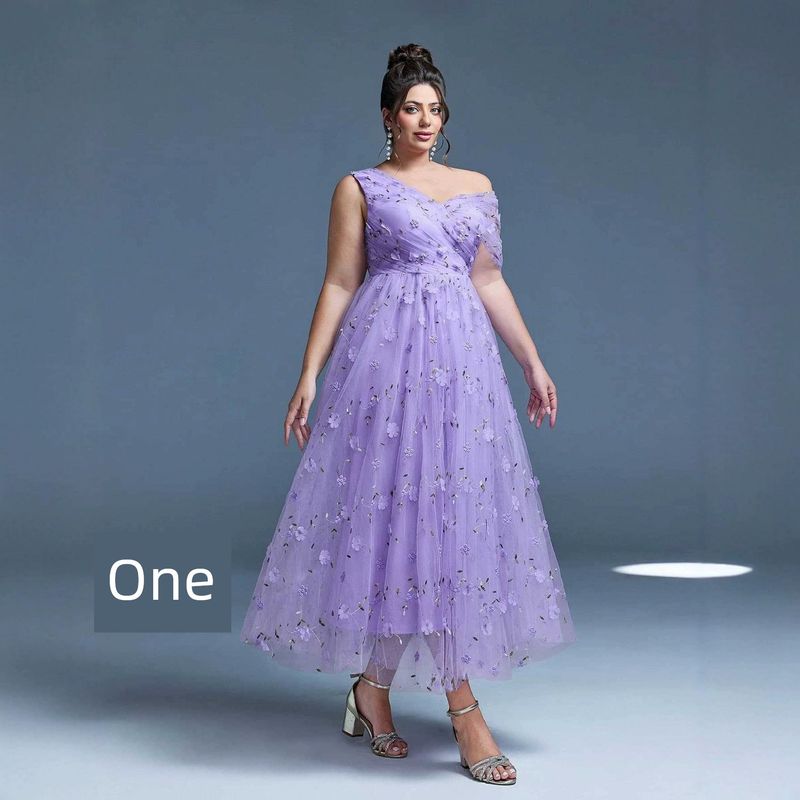 New Style European and American Foreign Trade Sexy Evening Dress for Parties and Performances Plus Size Dress Birthday Gown