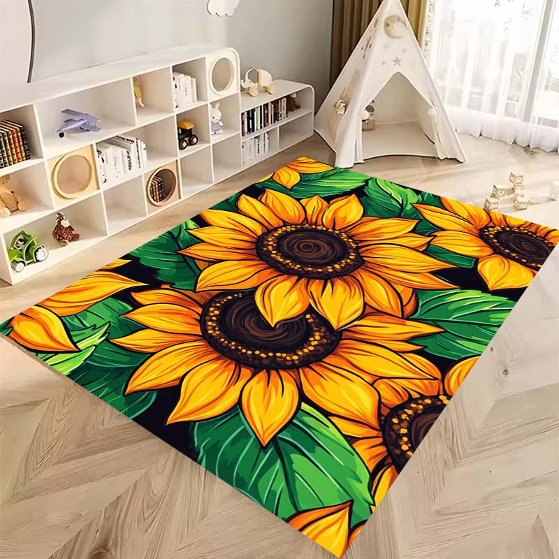 Tappeto antiscivolo con motivo a girasole 3D, flanella morbida, lavabile, fondo antiscivolo, adatto per soggiorno, camera da letto, bagno, cucina