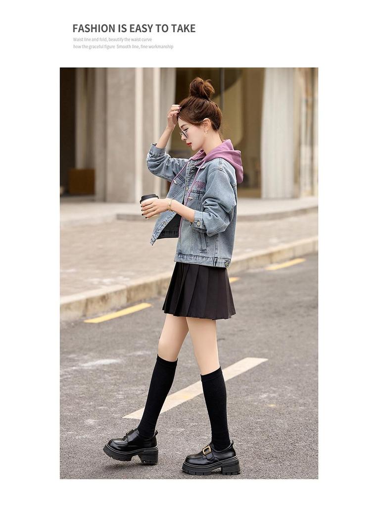 Spring 2025 Women's Spot Denim Jacket with Detachable Hood - Versatile Fashion MZ130