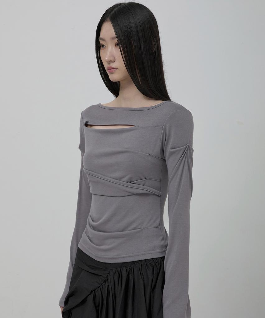 Peulleeoeob Asymmetrical Draped Long Sleeve (Fl-195_Gray)