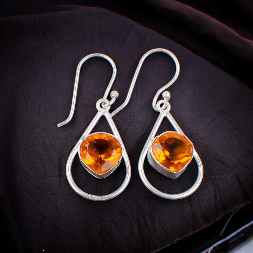 Citrine Gemstone 925 Sterling Silver  jewelry Earrings 1.50" November Birthstone EE-38-5