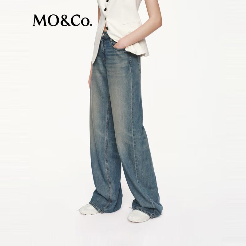 MO&Co. Tencel-Blend Distressed Straight-Leg Jeans