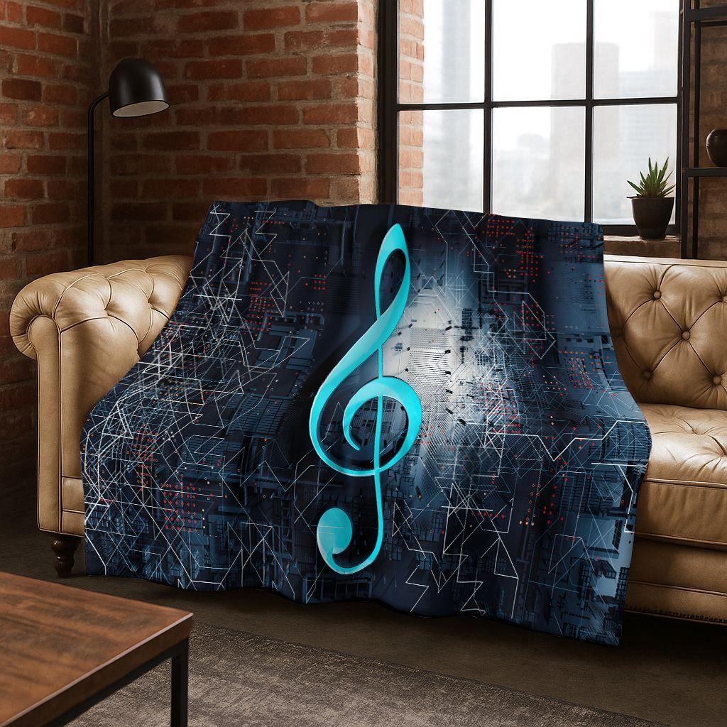 Tanzende Musik Musikalische Note Instrument Cartoon Flanell Decke, Gemütliche Weiche Überwurfdecke für Zuhause Schlafzimmer Bett Sofa Abdeckung Geschenk Kind