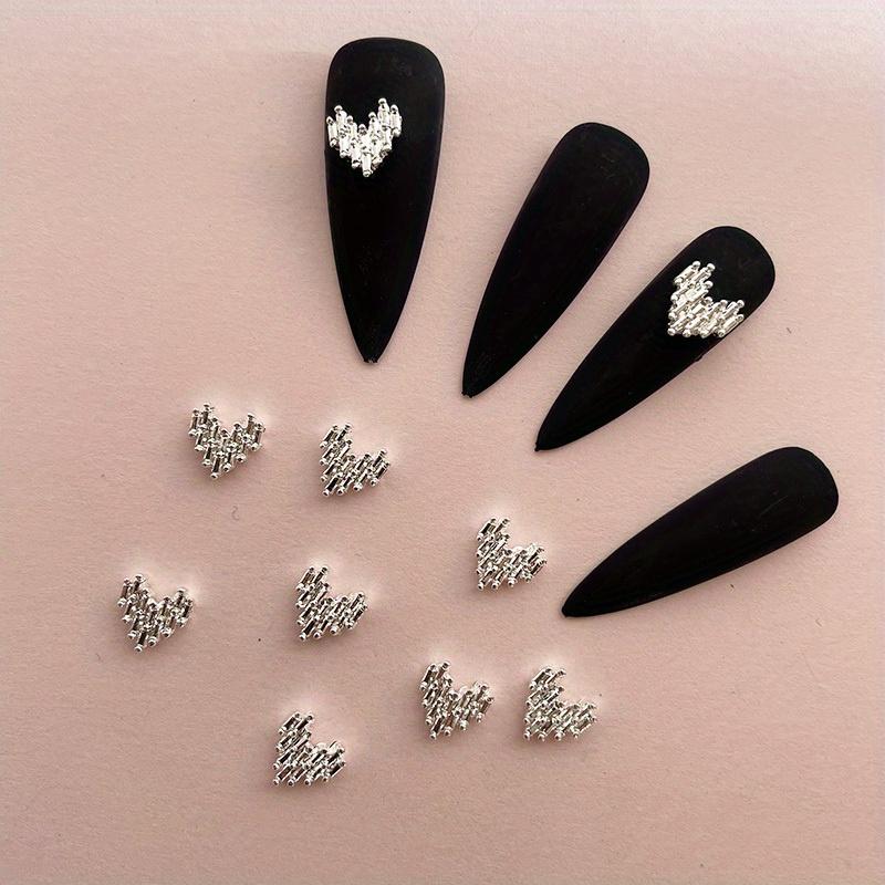 

10 шт./лот Металлические сердечки Любовь Украшения для ногтей Украшения для ногтей Аксессуары Подвески DIY Принадлежности для дизайна ногтей серебряный