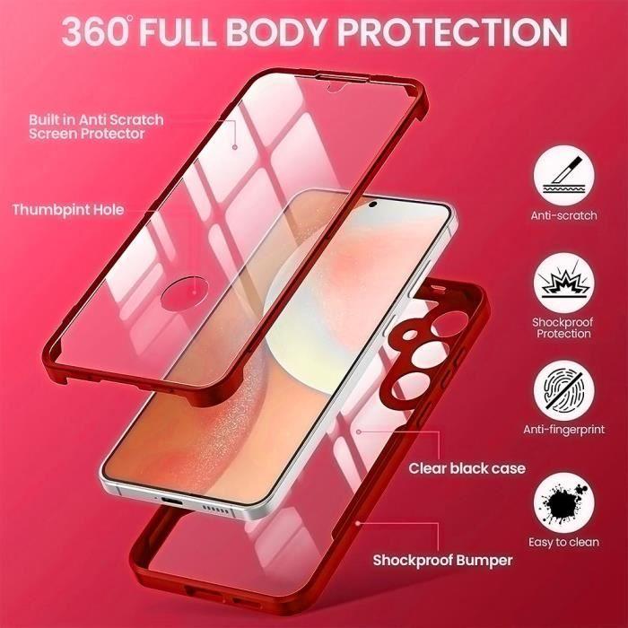 Coque pour Samsung Galaxy S25 Plus (Galaxy S25+) Protection Intégrale Avant TPU Souple et Arrière PC Rigide- Rouge