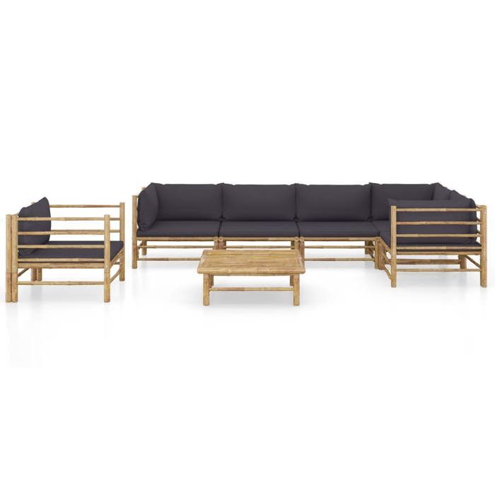 VidaXL Garden Furniture Set 7 Pcs with Dark Grey Cushions Bamboo