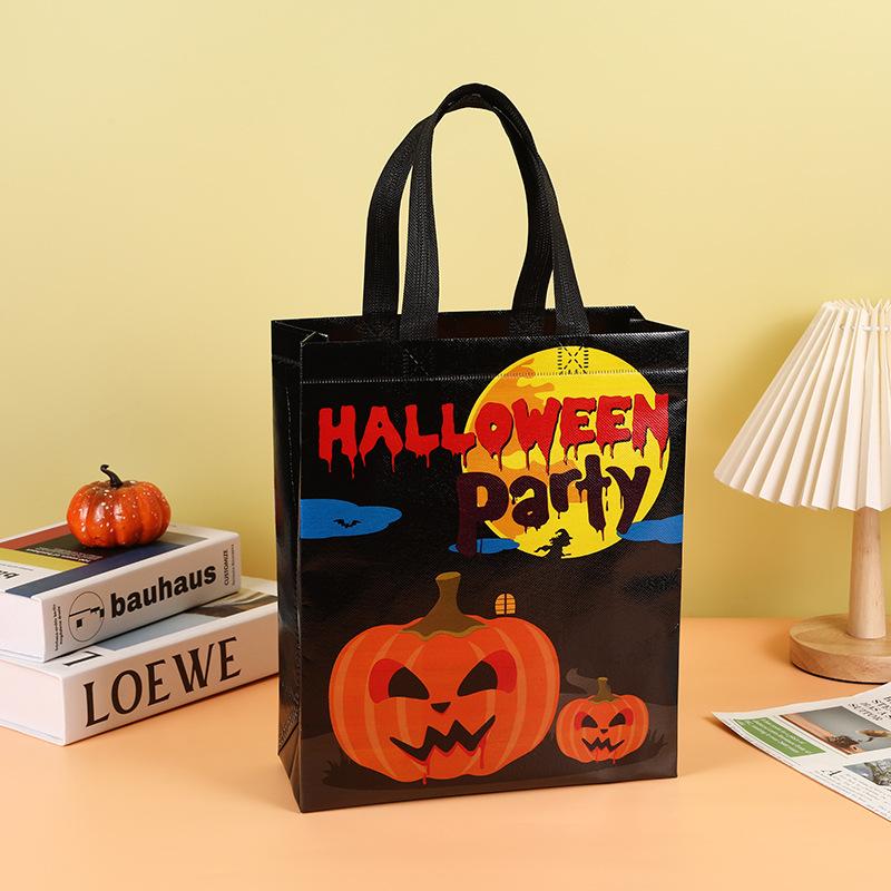 

1pc Halloween Theme Non-woven Cloth Gift Shopping Bag with Handle Reusable Pumpkin Bat Creative Trick or Treat Goodie Bags чёрный