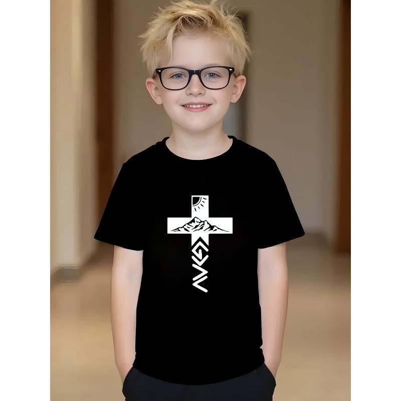 

European sizes Youth Casual Cross Print T-Shirt | Lightweight Breathable Fabric, Crew Neck, Short Sleeve, Perfect for Daily Wear and Gaming 98cm чёрный