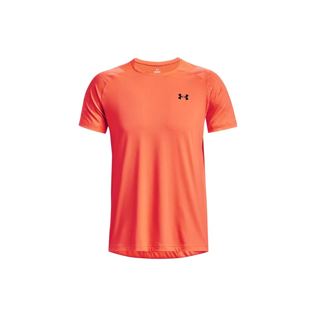 Under Armour Rush Series Solid Color Embossed Print Training Round Neck Dopamine Short Sleeve T-Shirt Men Tops Orange 1376790-877