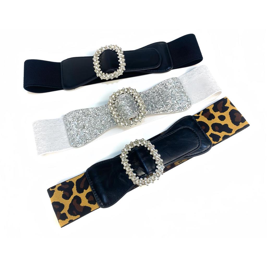 Women Elastic Waist Belt Sequin Glitters Corset Stretchy Band Leopards Belt Elegant Waist Accessory