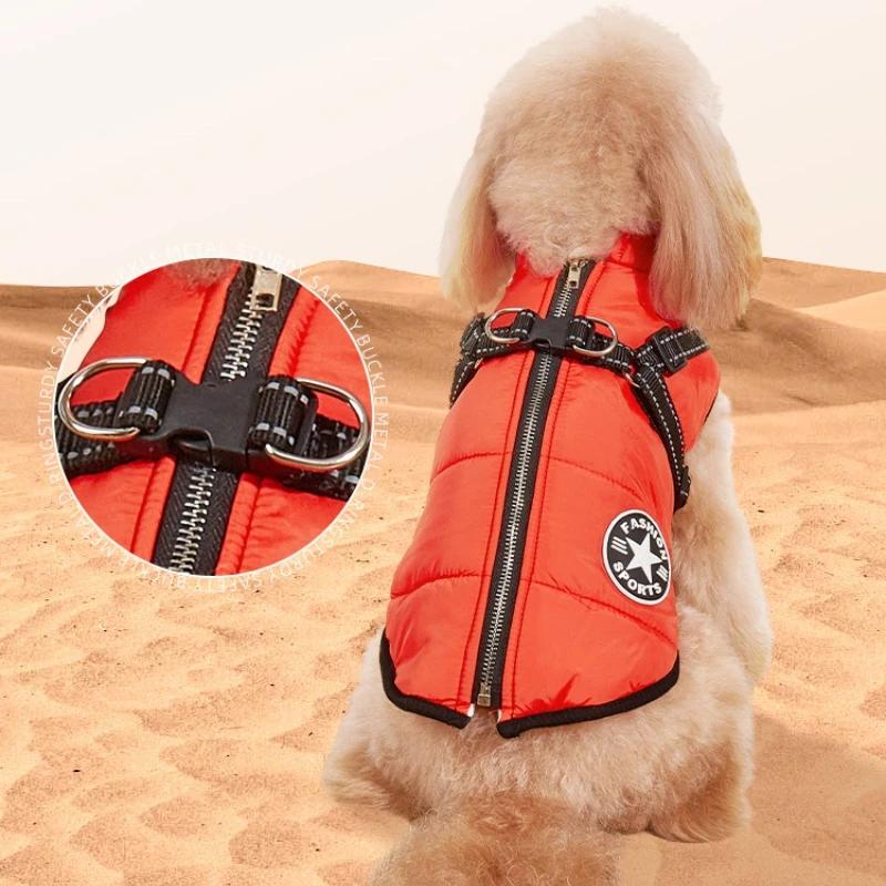 Large Pet Dog Jacket with Harness Winter Warm Dog Clothes for Labrador Waterproof Big Dog Coat Chihuahua French Bulldog Outfits