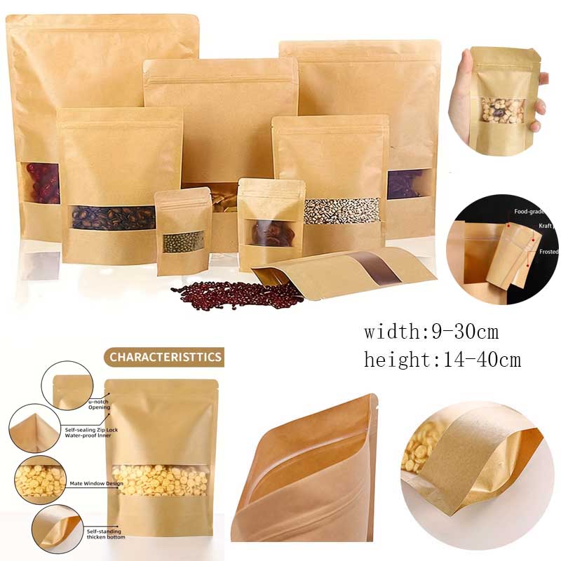 10 sztuk torebek strunowych na żywność, papier pakowy, woreczek z okienkiem, stojący prezent, suszone owoce, opakowania na herbatę, torebki strunowe, samouszczelniające się