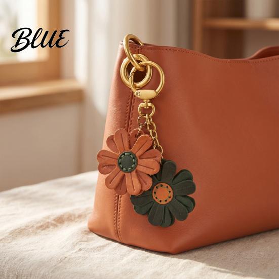 Small Floral Pendant Keychain Double Chrysanthemum Design Retro Style Soft