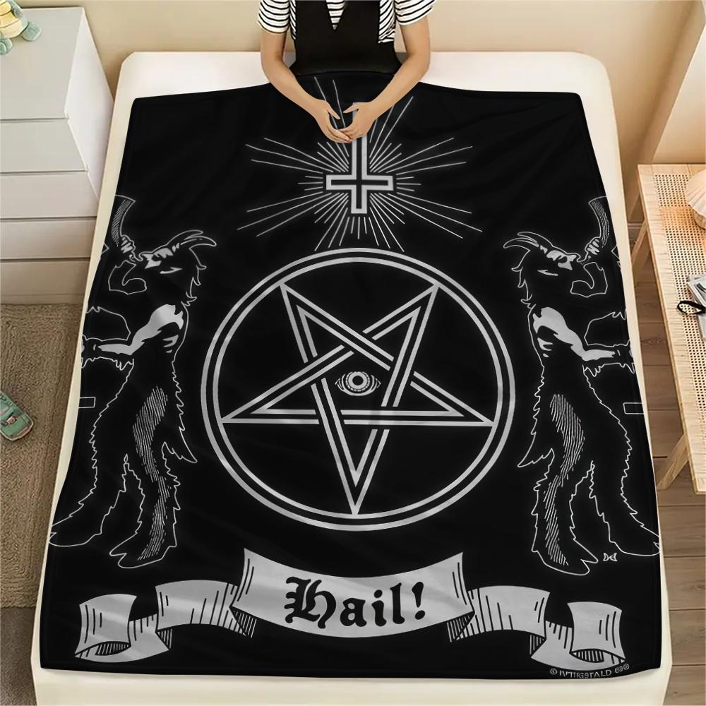 1PC Satan Symbol Print Flannel Blanket, High quality All Seasons, Home Decor, Warmth and Comfort, Perfect for Christmas Gifts