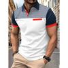 Men’s summer casual printed striped short-sleeved polo shirt with faux pockets and a lapel