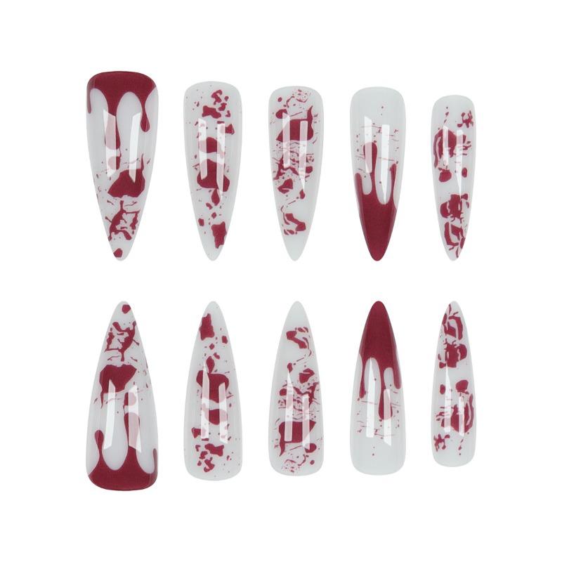 European and American cross-border wear nail French manicure long pointed nail piece blood drop festival Halloween atmosphere fake nail piece