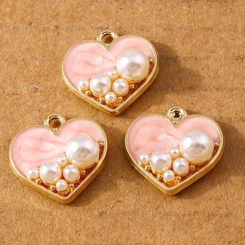 10 Pcs 17*17mm Enamel Pearl Love Heart Pendants Charms for Jewelry Making Earrings Necklace DIY Bracelet Accessories Supplies