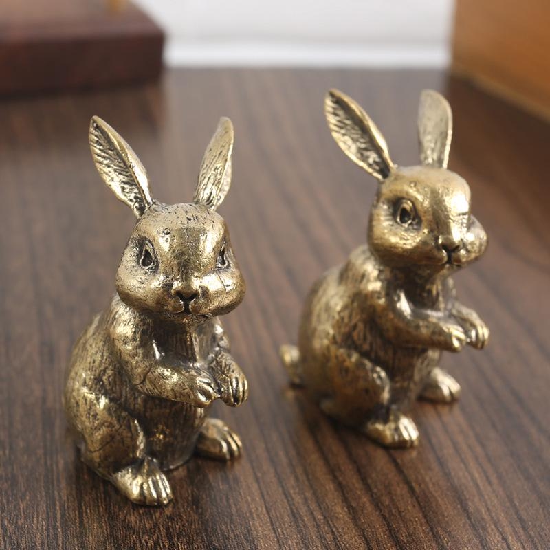 Brass Zodiac Rabbit Small Ornament Ornament Desktop Creative Retro Tea Pet Pure Copper Small Copper Crafts