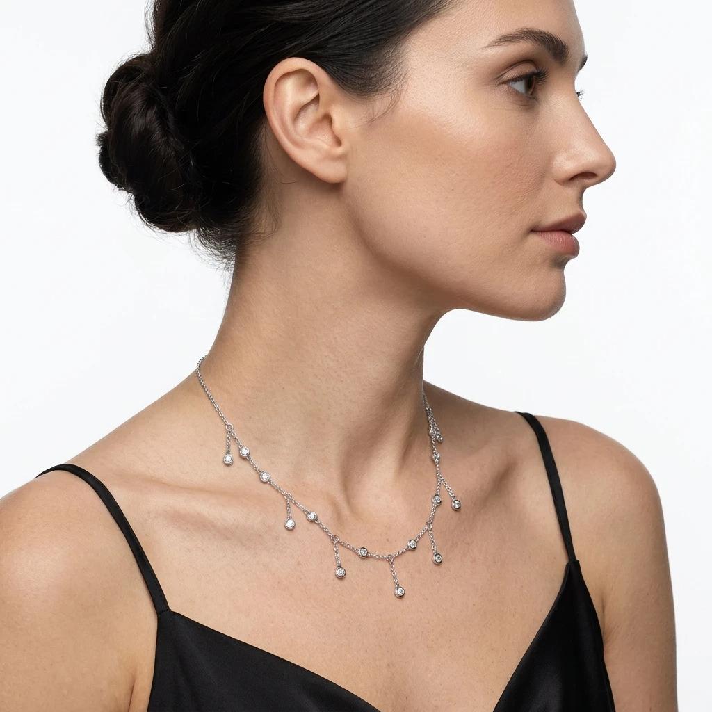 Elegant Drop Tassel Starry Moissanite Clavicle Chain S925 Silver 18K Gold Plated Ladies Office Wedding Bridesmaid Neck Chain