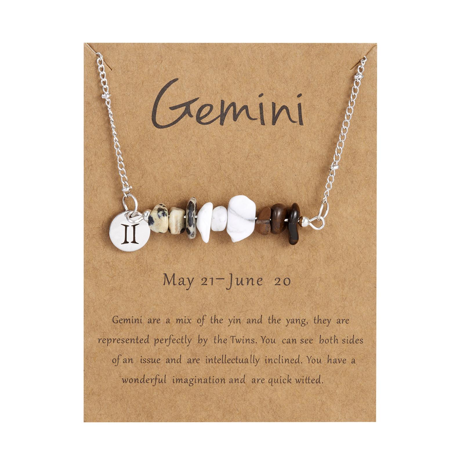 Vintage natural stone constellation necklace, adjustable twelve constellation engraved pendant,  stone astrology necklace, with wishing card one size