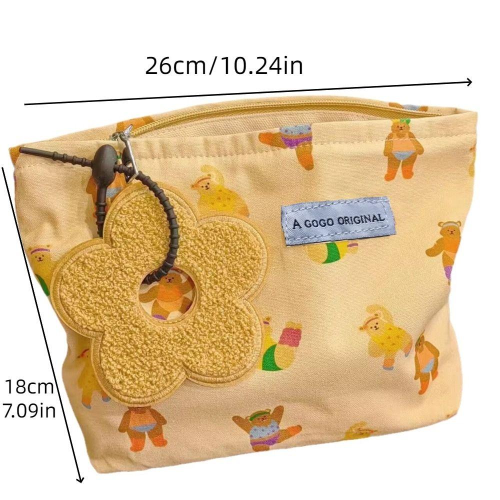 Ins Flat Top Bag Large Capacity Makeup Bag Cute Cartoon Bear Cosmetic Bag  Girly