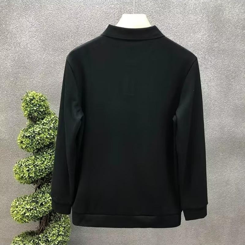 Men's Trendy White Long-Sleeved Polo Shirt - European Brand, 2023 Autumn Fashion, Casual Collar Top