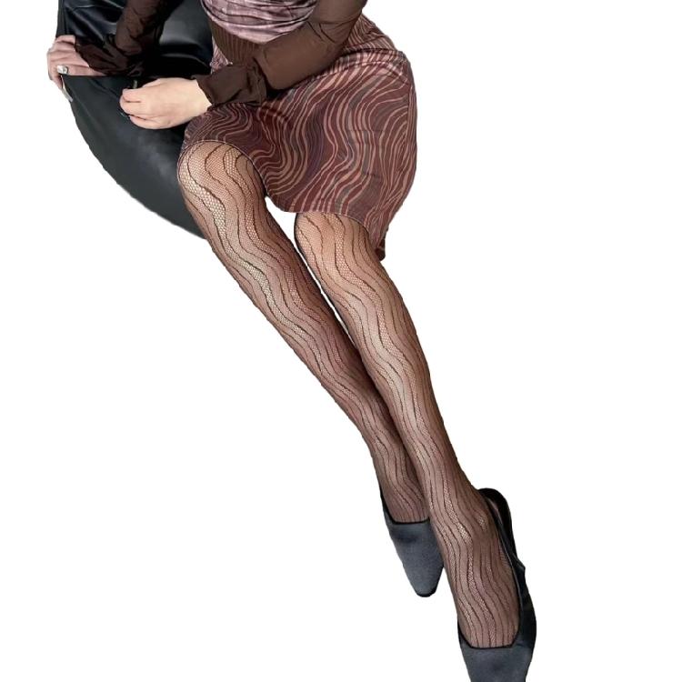 Women Sheer Fishnet Pantyhose Office Ladies Water Ripple Patterned Mesh Tights